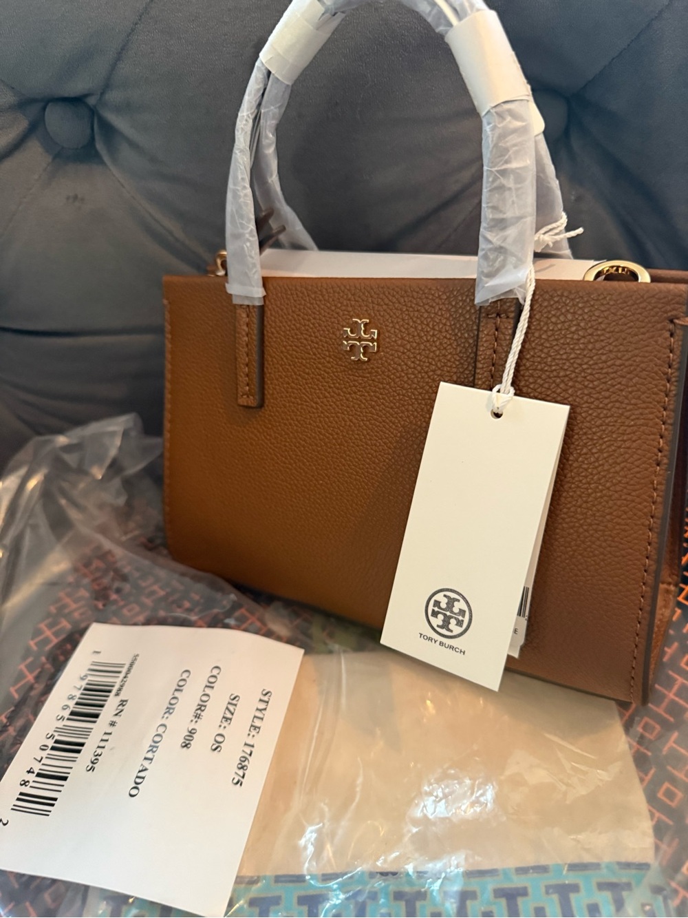 🔥NWT Tory Burch Blake Mini Tote in Cortado brown pebbled leather features gold🔥 - Picture 6 of 16